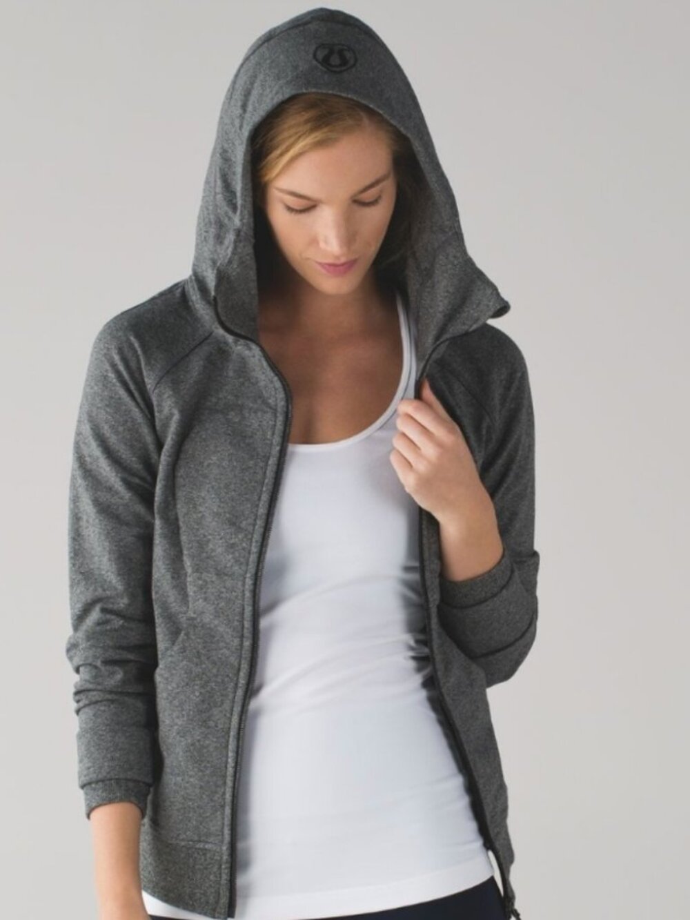 Lululemon Scuba Hoodie III Heathered Speckled Black Grey Size 8 Full Zip Jacket